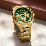 Guess Equity Analog Green Dial Gold Steel Strap Watch For Men - GW0703G2 Buy Now By Guess