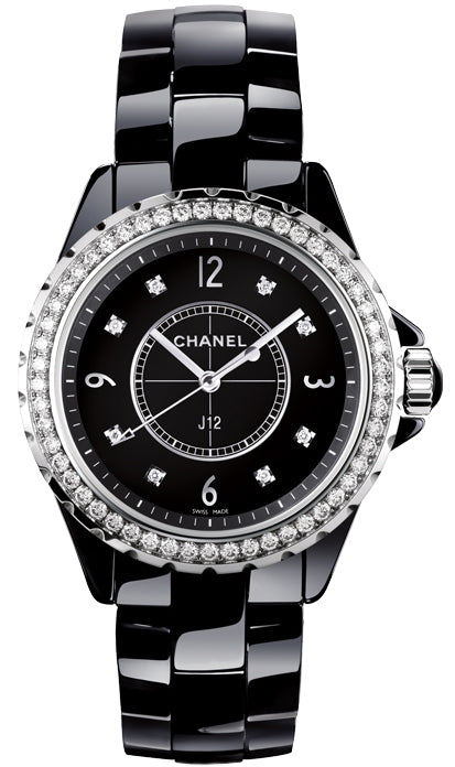 Chanel J12 Diamonds Ceramic Black Dial Black Steel Strap Watch for Women - J12 H3108 Buy Now By Chanel