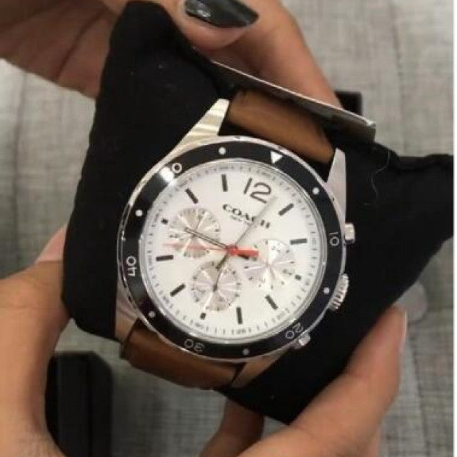 Coach Sullivan Chronograph White Dial Brown Leather Strap Watch for Men - 14602057 Buy Now By Coach