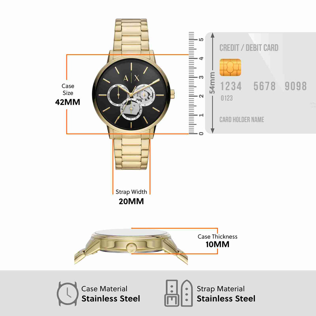 Armani Exchange Cayde Chronograph Black Dial Gold Steel Strap Watch for Men - AX2747 Buy Now By Armani Exchange