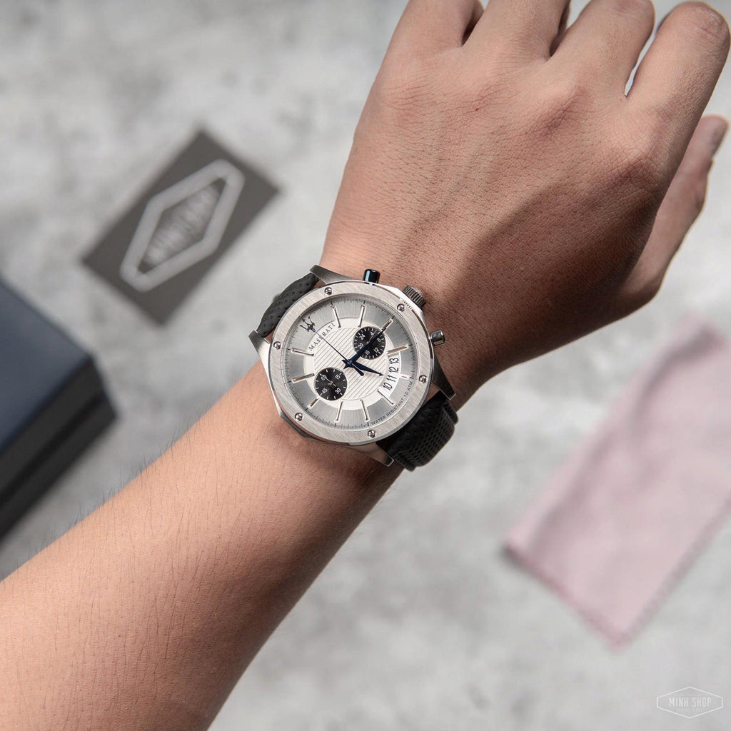 Maserati Circuito Chronograph Analog White Dial Black Leather Strap Watch for Men - R8871627005 Buy Now By Maserati