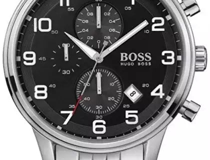 Hugo Boss Aeroliner Chronograph Quartz Black Dial Silver Steel Strap Watch For Men - HB1512446 Buy Now By Hugo Boss