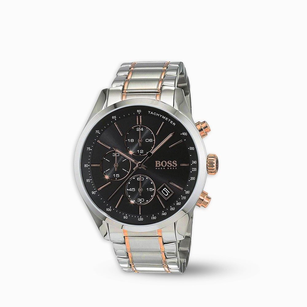 Hugo Boss Grand Prix Black Dial Two Tone Steel Strap Watch for Men - 1513473 Buy Now By Hugo Boss