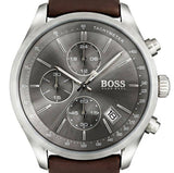 Hugo Boss Grand Prix Grey Dial Brown Leather Strap Watch for Men - 1513476 Buy Now By Hugo Boss