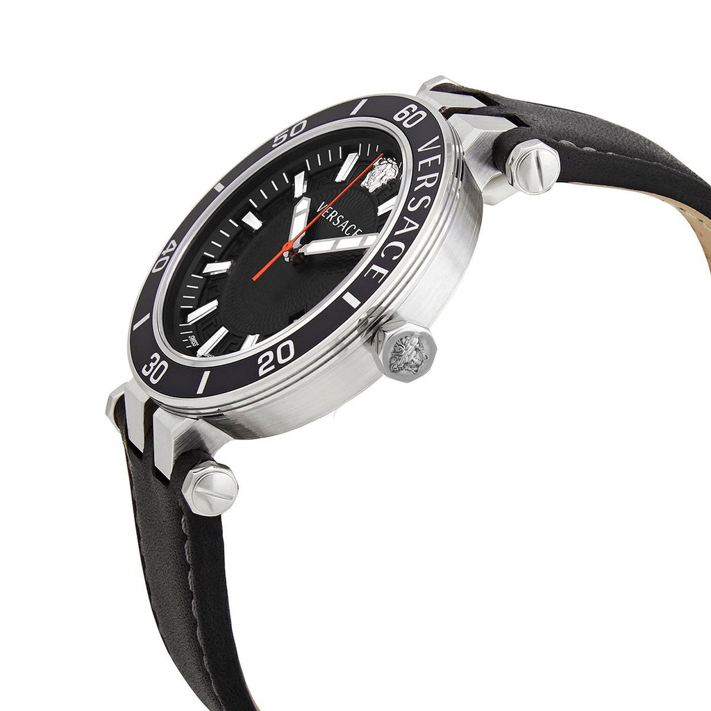 Versace Greca Sport Quartz Black Dial Black Leather Strap Watch For Men - VEZ300221 Buy Now By Versace