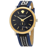 Versace V-Circle Black Dial Blue Leather Strap Watch for Men - VEBQ01419 Buy Now By Versace