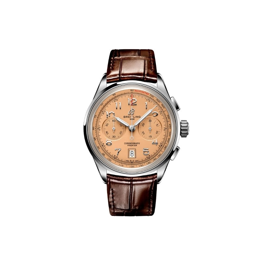 Breitling Premier B01 Chronograph 42 Beige Dial Brown Leather Strap Watch for Men - AB0145331K1P1 Buy Now By Breitling