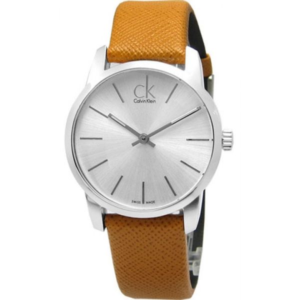 Calvin Klein City Silver Dial Light Brown Leather Strap Watch For Women- K2G23120 Buy Now By Calvin Klein