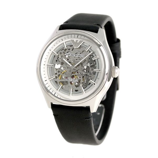 Emporio Armani Meccanico White Skeleton Dial Black Leather Strap Watch For Men - AR60003 Buy Now By Emporio Armani