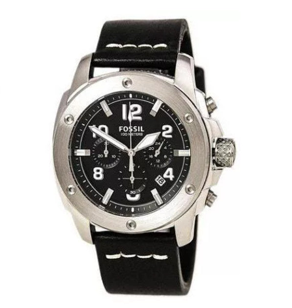 Fossil Modern Machine Chronograph Black Dial Black Leather Strap Watch for Men - FS4928 Buy Now By Fossil