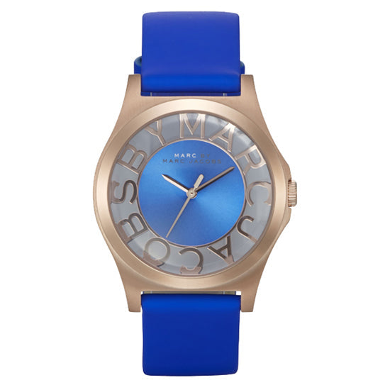 Marc Jacobs Henry Skeleton Blue Dial Blue Leather Strap Watch for Women - MBM1244 Buy Now By Marc Jacobs