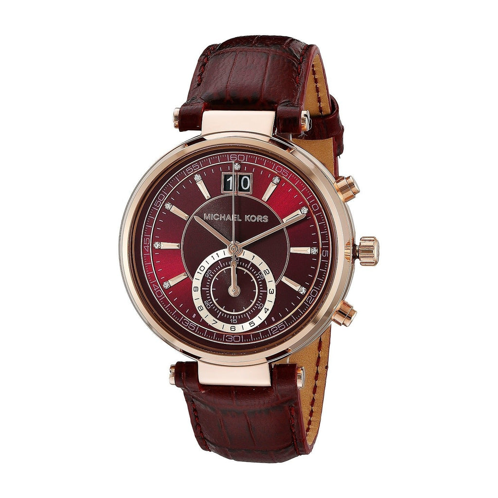 Michael Kors Sawyer Maroon Dial Maroon Leather Strap Watch for Women - MK2426 Buy Now By Michael Kors