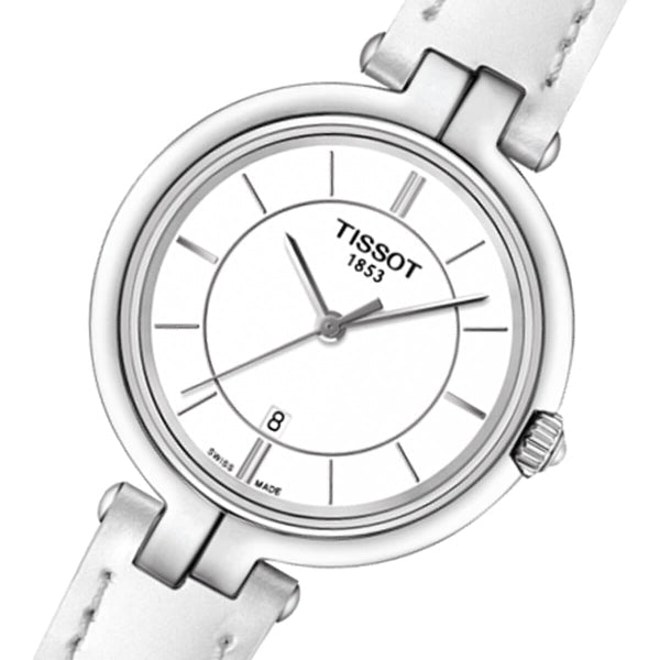 Tissot T Lady Flamingo White Dial White Leather Strap Watch For Women - T094.210.16.011.00 Buy Now By Tissot