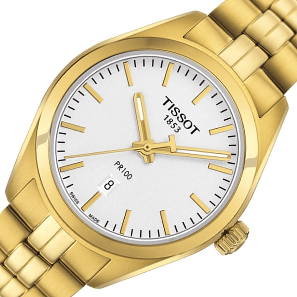 Tissot T Classic PR 100 Lady White Dial Gold Steel Strap Watch for Women - T101.210.33.031.00 Buy Now By Tissot