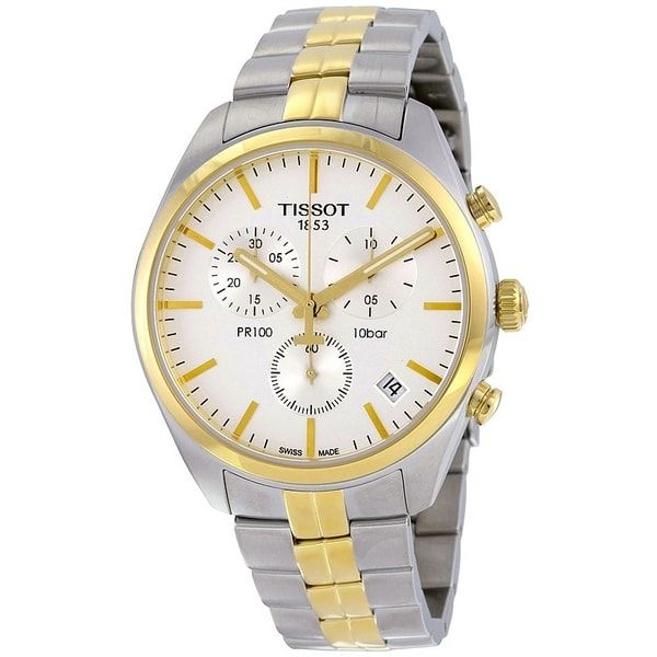 Tissot T Sport PR 100 Chronograph White Dial Two Tone Steel Strap Watch For Men - T101.417.22.031.00 Buy Now By Tissot