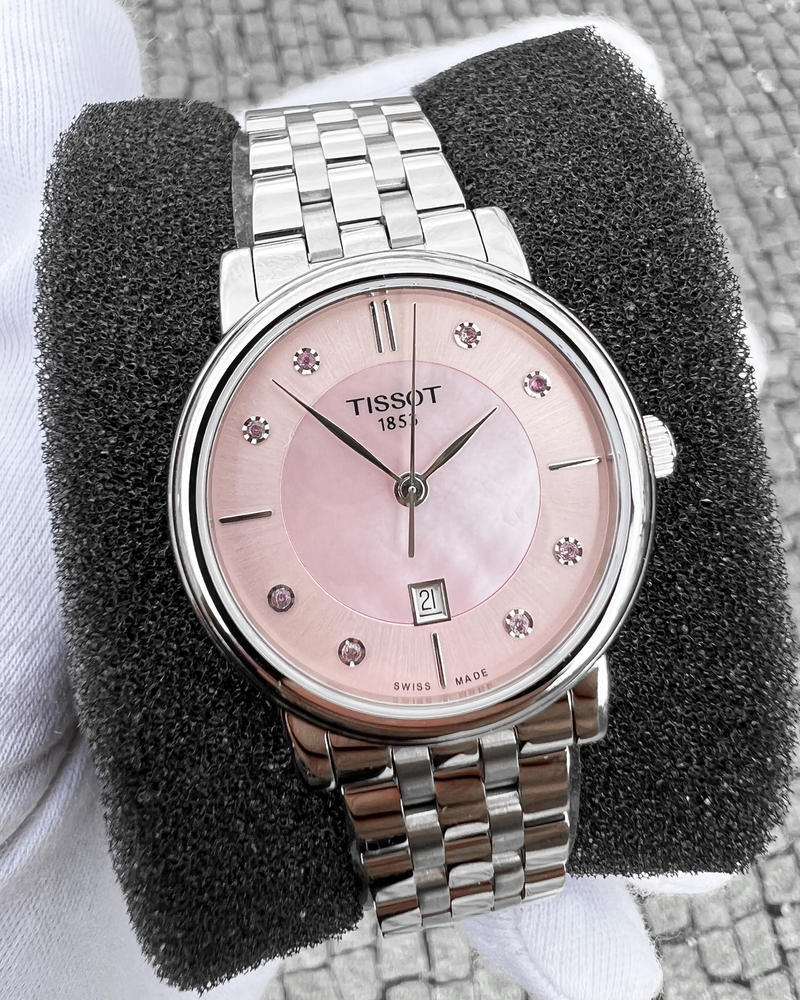 Tissot T Classic Carson Premium Lady Mother of Pearl Pink Dial Silver Steel Strap Watch For Women - T122.210.11.159.00 Buy Now By Tissot