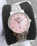 Tissot T Classic Carson Premium Lady Mother of Pearl Pink Dial Silver Steel Strap Watch For Women - T122.210.11.159.00 Buy Now By Tissot