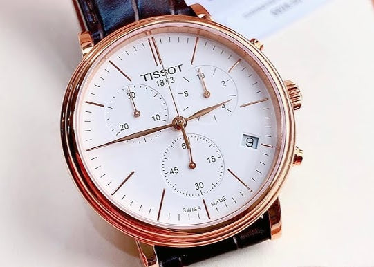 Tissot Carson Premium Chronograph White Dial Brown Leather Strap Watch For Men - T122.417.36.011.00 Buy Now By Tissot