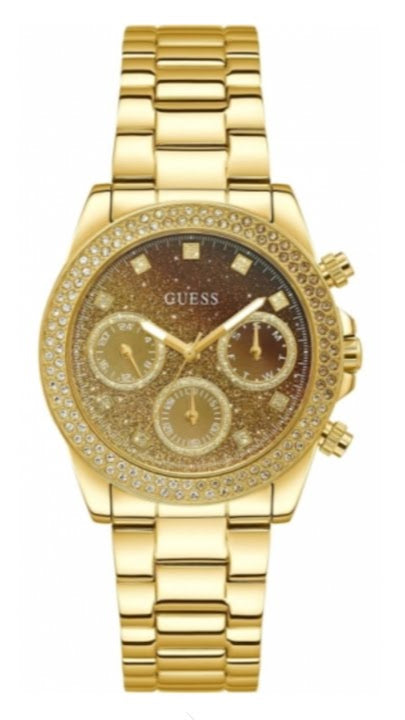 Guess Sol Chronograph Gold Dial Gold Steel Strap Watch For Women - GW0483L2 Buy Now By Guess