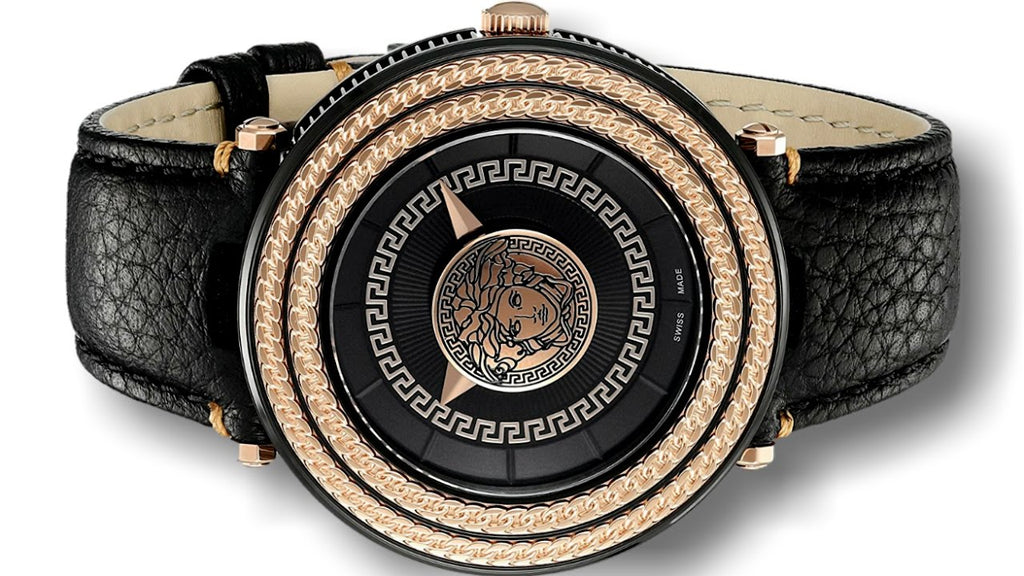 Versace V-Metal Icon Black Dial Black Leather Strap Watch For Men - VQL030015 Buy Now By Versace