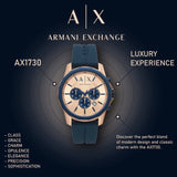Armani Exchange Hampton Chronograph Rose Gold Dial Blue Silicone Strap Watch For Men - AX1730 Buy Now By Armani Exchange