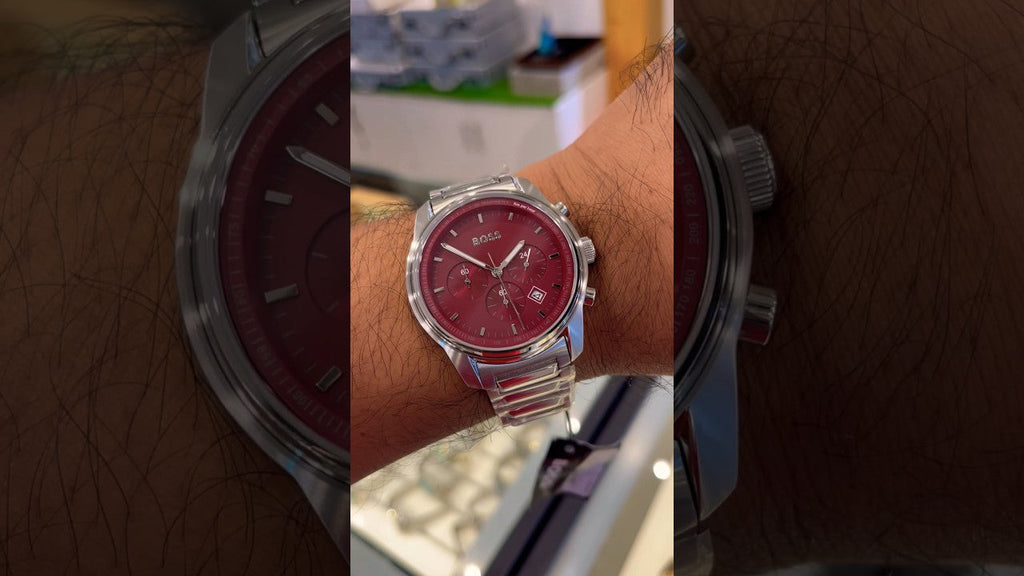 Hugo Boss Trace Chronograph Red Dial Silver Steel Strap Watch For Men - 1514004 Buy Now By Hugo Boss