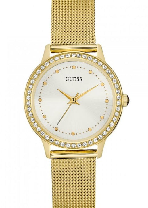 Guess Chelsea Crystals Mother of Pearl White Dial Gold Mesh Bracelet Watch For Women - W0647L7 Buy Now By Guess