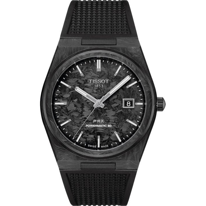 Tissot PRX Powermatic 80 Carbon Black Dial Black Rubber Strap Watch for Men - T137.907.97.201.00 Buy Now By Tissot