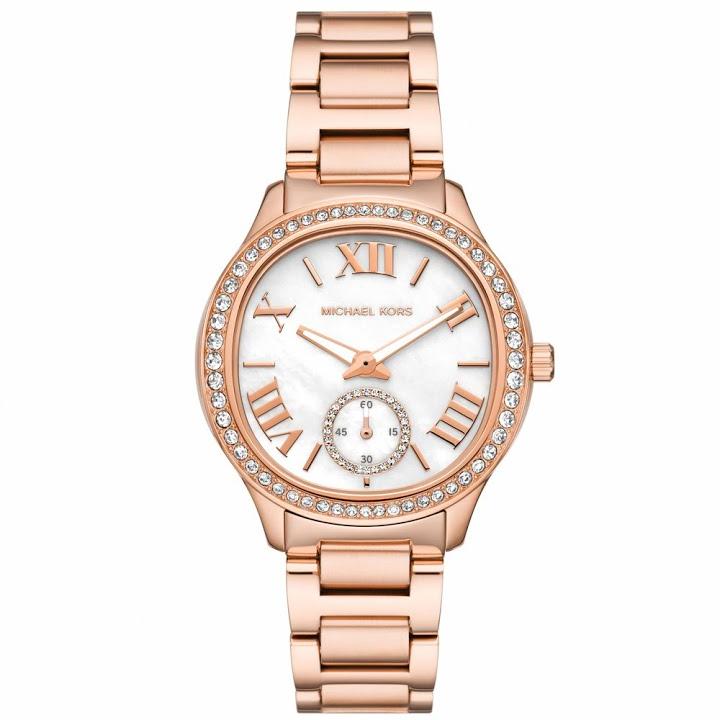 Michael Kors Sage Three-Hand Mother of Pearl White Dial Rose Gold Steel Strap Watch for Women - MK4806 Buy Now By Michael Kors