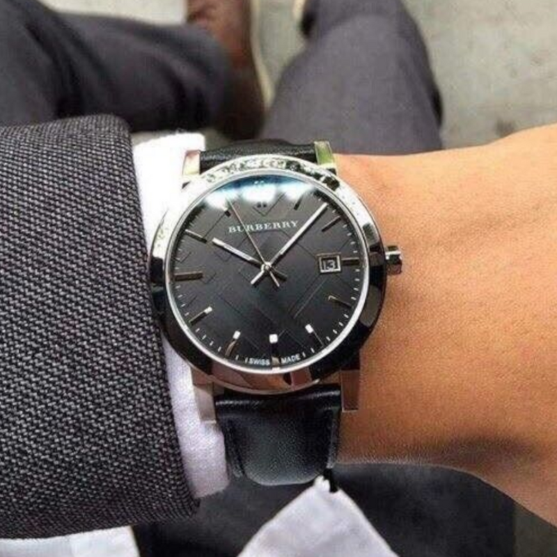 Burberry The City Black Dial Black Leather Strap Watch for Men - BU9009 Buy Now By Burberry