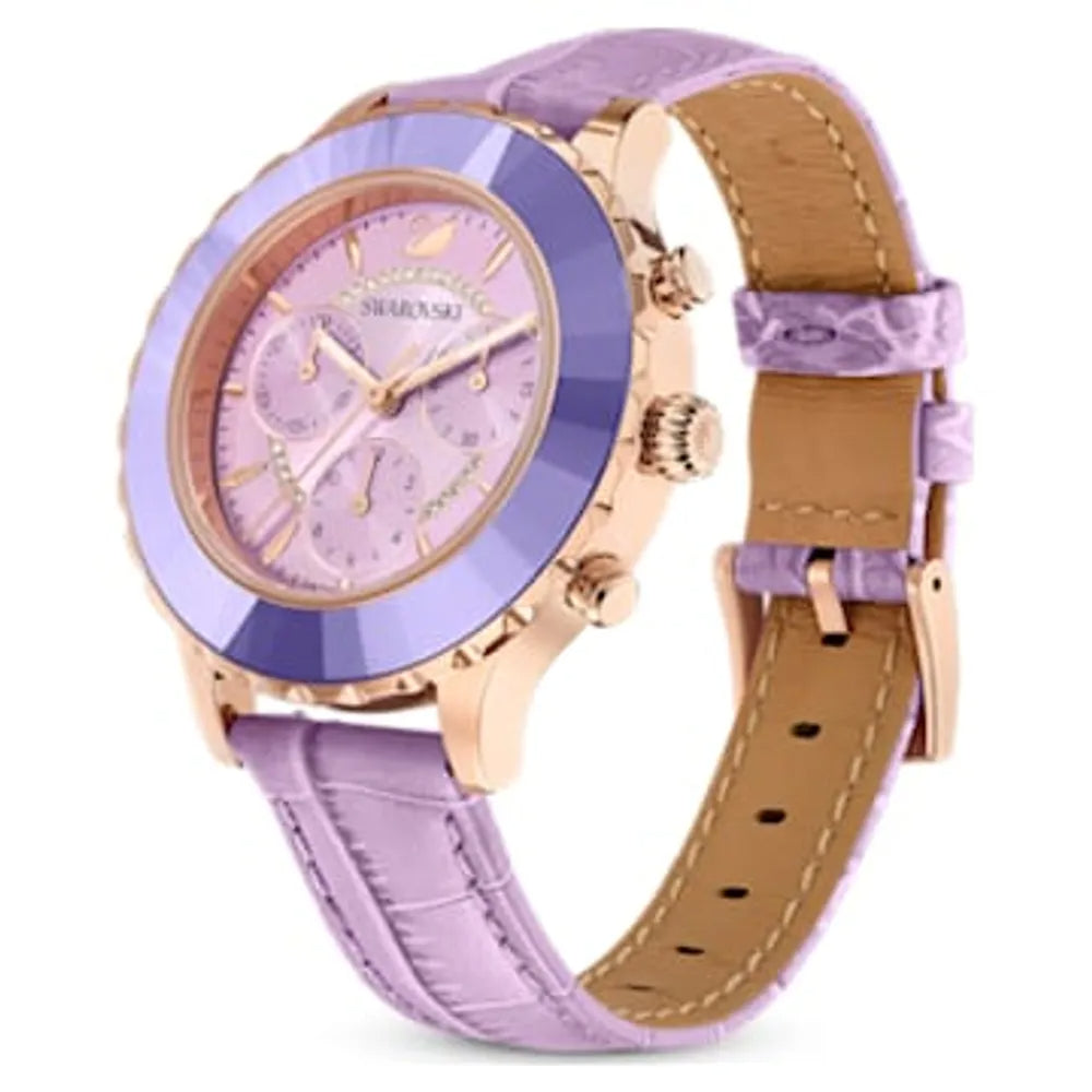 Swarovski Octea Lux Chrono Pink Dial Pink Leather Strap Watch for Women - 5452501 Buy Now By Swarovski