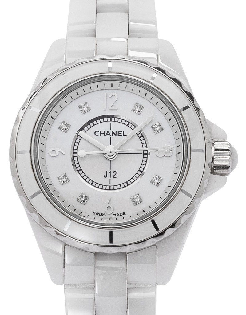 Chanel J12 Diamonds Quartz Mother of Pearl White Dial White Steel Strap Watch for Women - J12 H2570 Buy Now By Chanel