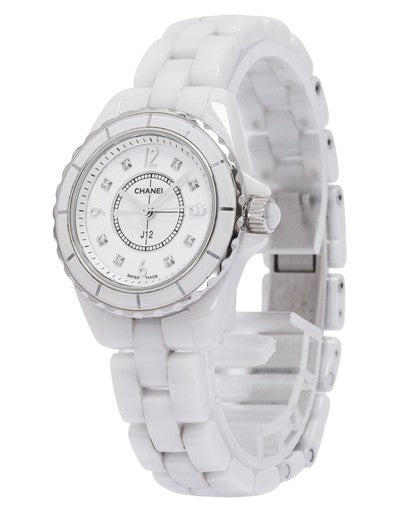 Chanel J12 Diamonds Quartz Mother of Pearl White Dial White Steel Strap Watch for Women - J12 H2570 Buy Now By Chanel