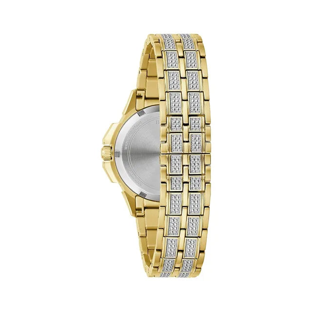 Bulova Crystal Collection Silver Crystal Dial Gold Steel Strap Watch for Women - 98L228 Buy Now By Bulova