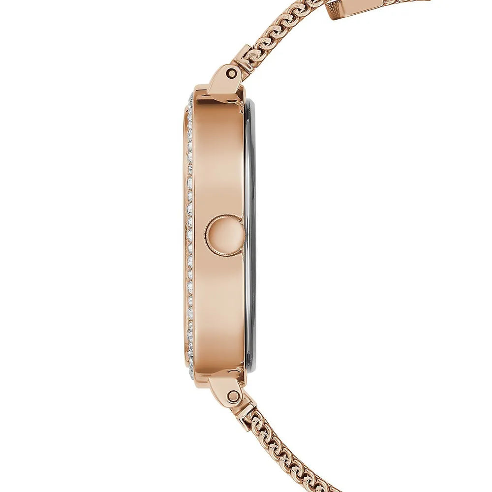 Guess Tapestry Diamonds Rose Gold Dial Rose Gold Mesh Bracelet Watch for Women - GW0354L3 Buy Now By Guess