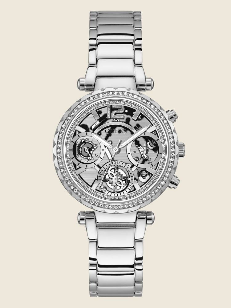 Guess Solstice Diamonds Silver Dial Silver Steel Strap Watch for Women - GW0403L1 Buy Now By Guess