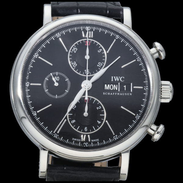 IWC Portofino Chronograph Black Dial Black Leather Strap Watch for Men - IW391008 Buy Now By IWC