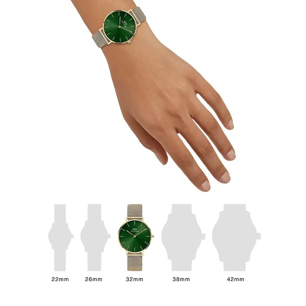 Daniel Wellington Petite Emerald Green Dial Gold Mesh Strap Watch For Women - DW00100480 Buy Now By Daniel Wellington