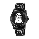 Gucci G Timeless Ghost Black Dial Black Leather Strap Watch For Men - YA1264018 Buy Now By Gucci