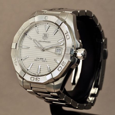 Tag Heuer Aquaracer Automatic 41mm White Dial Silver Steel Strap Watch for Men - WAY2111.BA0928
