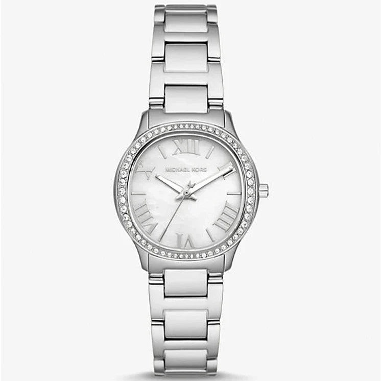 Michael Kors Sage Three-Hand Mother of Pearl White Dial Silver Steel Strap Watch for Women - MK4824 Buy Now By Michael Kors