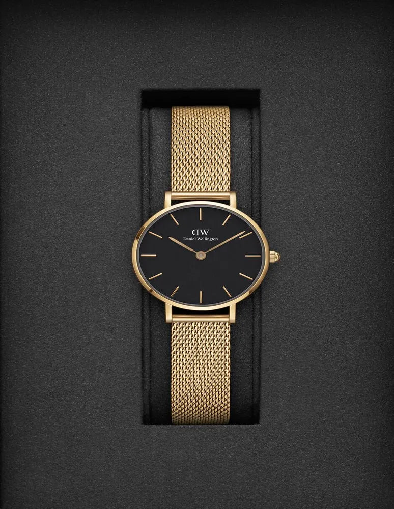 Daniel Wellington Classic Petite Black Dial Gold Mesh Bracelet Watch For Women - DW00100347 Buy Now By Daniel Wellington