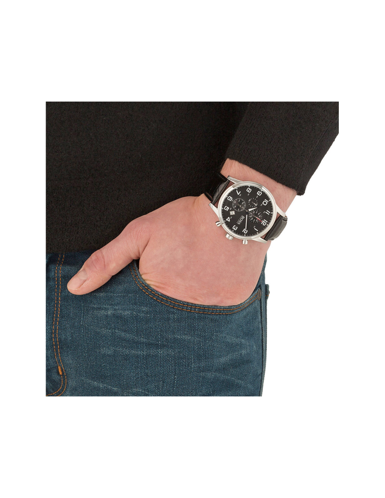 Hugo Boss Aeroliner Chronograph Quartz Black Dial Black Leather Strap Watch For Men - HB1512448 Buy Now By Hugo Boss