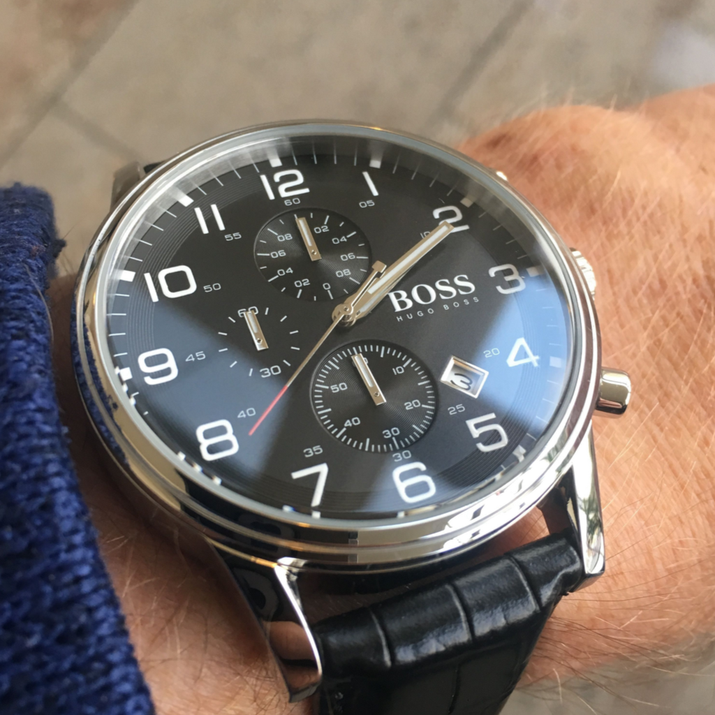 Hugo Boss Aeroliner Chronograph Black Dial Black Leather Strap Watch For Men - 1512448 Buy Now By Hugo Boss