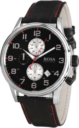 Hugo Boss Aeroliner Black Dial Black Leather Strap Watch for Men - 1512631 Buy Now By Hugo Boss