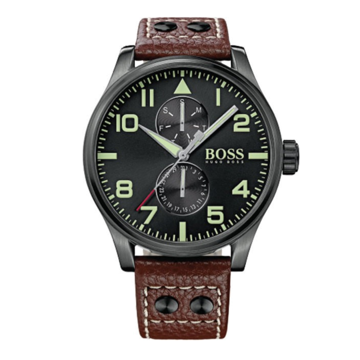 Hugo Boss Aeroliner Maxx Black Dial Brown Leather Strap Watch For Men - 1513079 Buy Now By Hugo Boss
