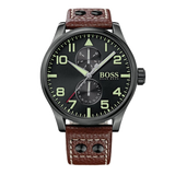 Hugo Boss Aeroliner Maxx Black Dial Brown Leather Strap Watch For Men - 1513079 Buy Now By Hugo Boss