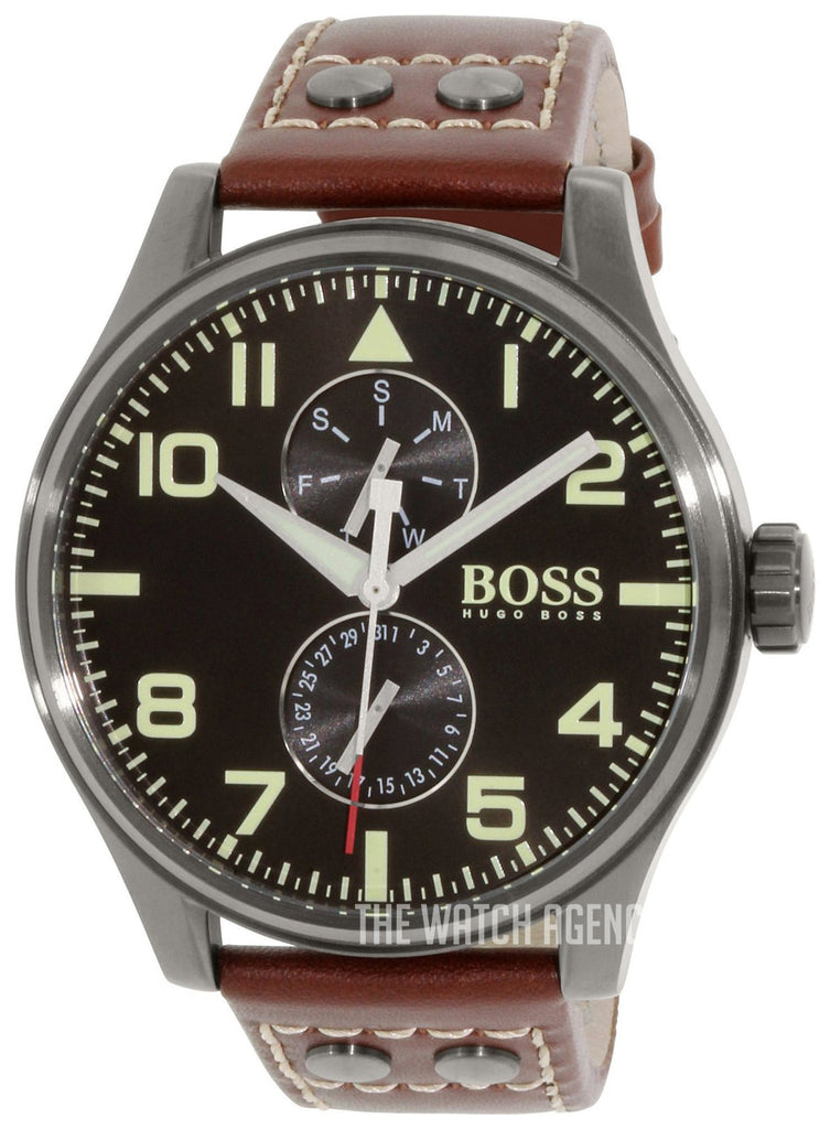 Hugo Boss Aeroliner Maxx Black Dial Brown Leather Strap Watch For Men - 1513079 Buy Now By Hugo Boss