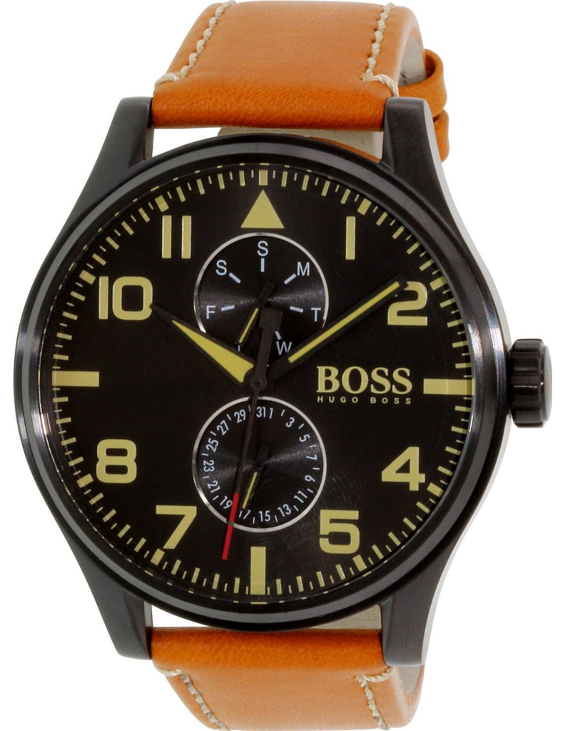 Hugo Boss Aeroliner Maxx Chronograph Black Dial Brown Leather Strap Watch For Men - HB1513082 Buy Now By Hugo Boss