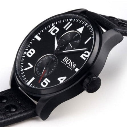 Hugo Boss Aeroliner Black Dial Black Leather Strap Watch For Men - 1513083 Buy Now By Hugo Boss